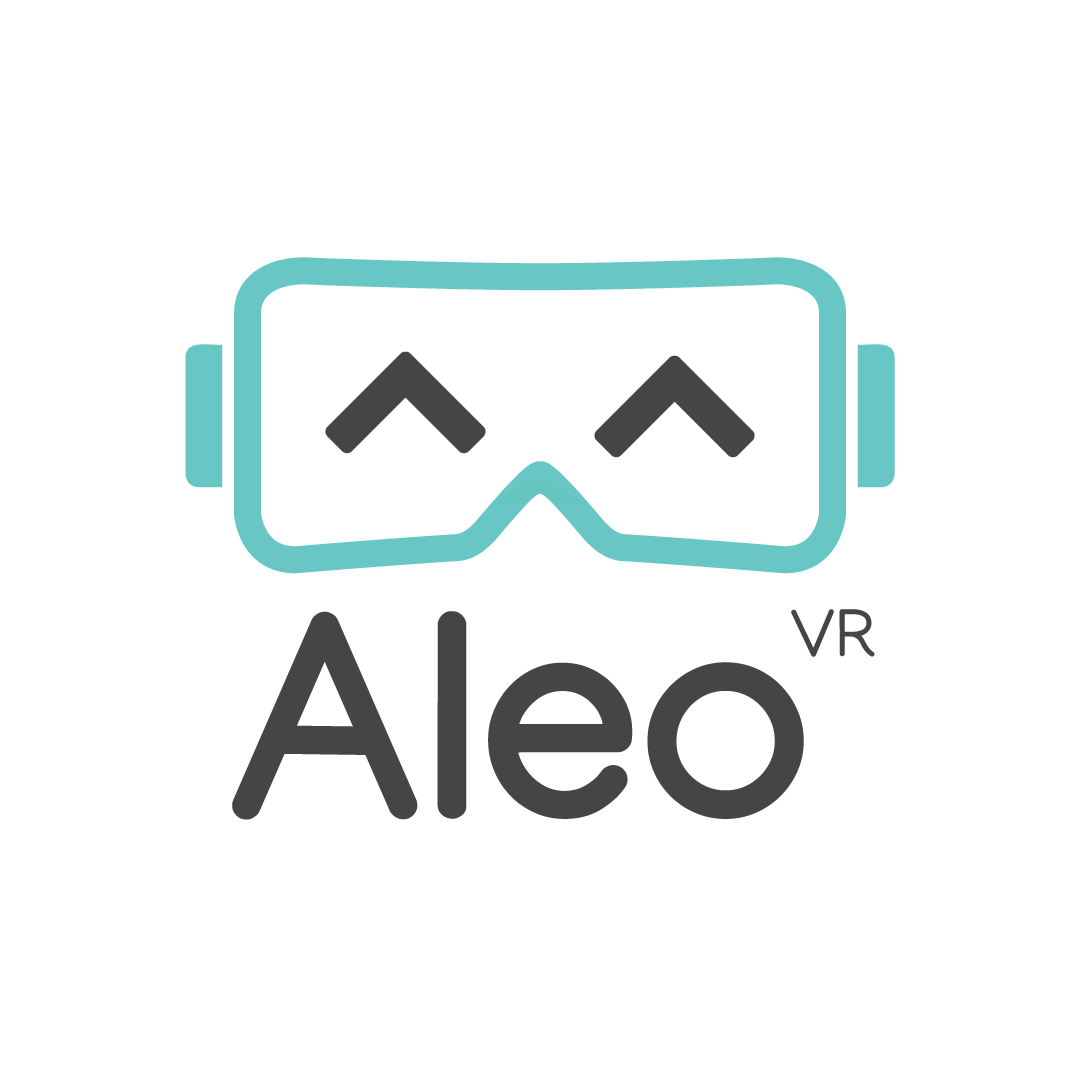 Aleo VR Logo Gray Text White Background